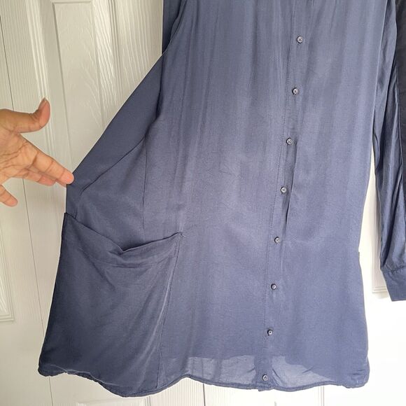 Zara Basic Z1975 Denim Small Shirt Blue Long Sleeve Button Up Velvet Decorative - Picture 16 of 16